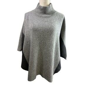 Benedetta B Wool Cashmere Blend Color Block Poncho Sweater OS